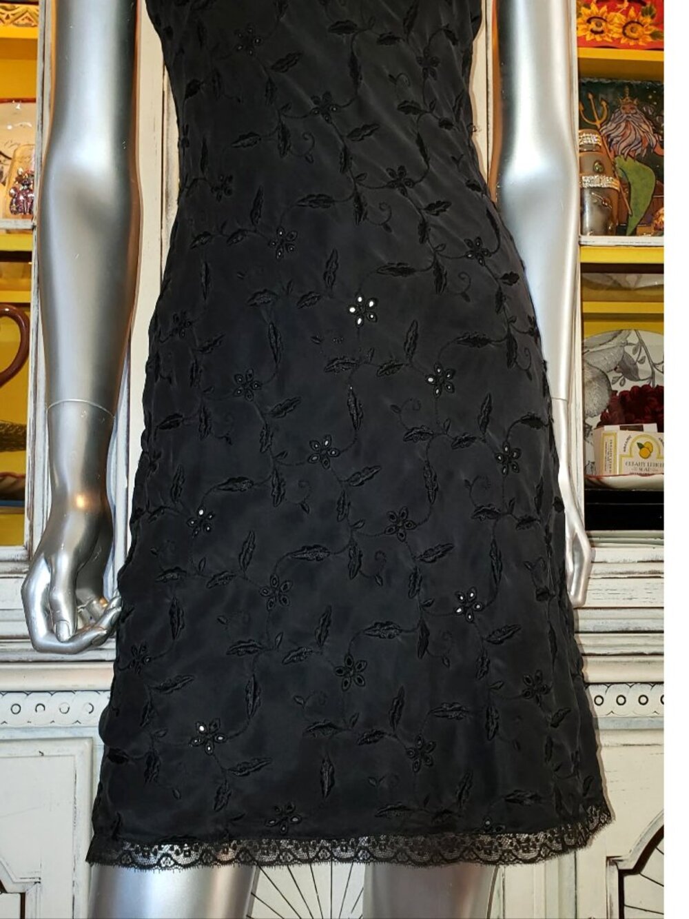 Vintage Betsey Johnson ULTRA Black Silk Embroidered Floral Lace Slip Dress Small - Picture 14 of 15